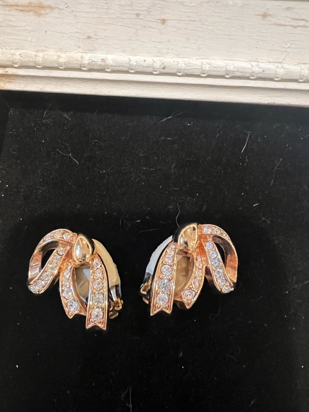 Gold Ribbon Crystal Clip-On Earrings - Women Jewelry